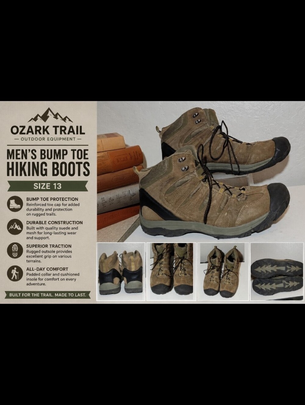 OZARK TRAIL Men’s Bump Toe Hiking Boots 13